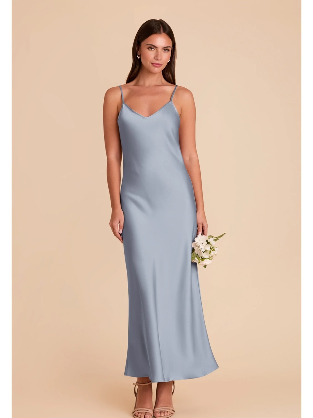 Birdy Grey Satin Slip Maxi Dress in Dusty Blue